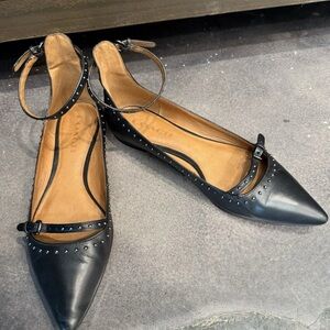 Coach Jody Black Leather Studded Pointed Toe Flats Ankle Strap Women’s Size 8.5‎
